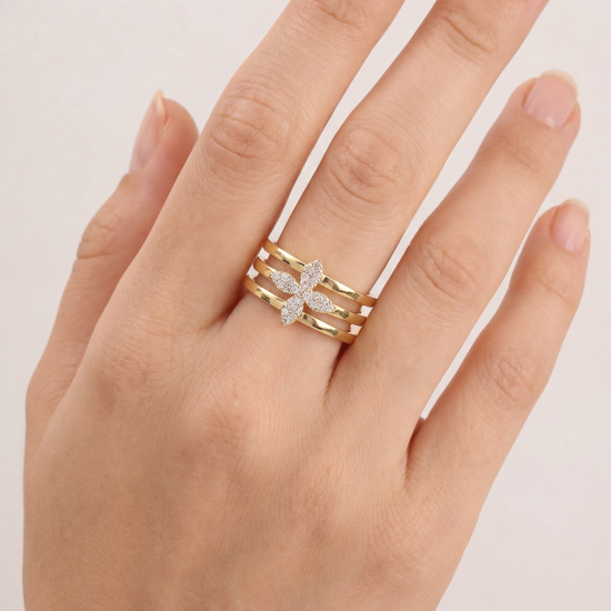 Damen Ring Blume 925 Sterling Silber vergoldet 24 Zirkonia Silberring