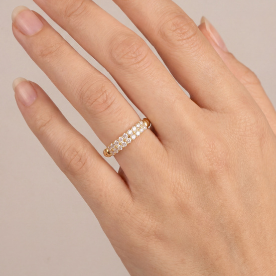 Damen Ring schmal 925 Sterling Silber vergoldet 20 Zirkonia Silberring