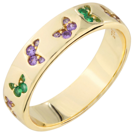 Damen Ring Schmetterling 925 Sterling Silber vergoldet 24 Zirkonia Silberring