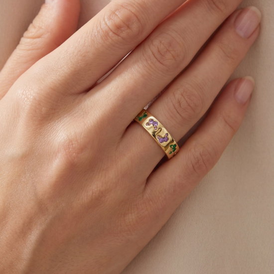 Damen Ring Schmetterling 925 Sterling Silber vergoldet 24 Zirkonia Silberring