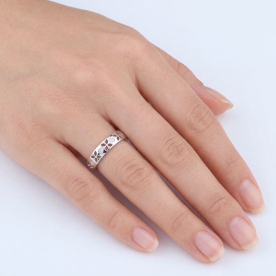 Damen Ring Blume 925 Sterling Silber 5 Zirkonia Silberring