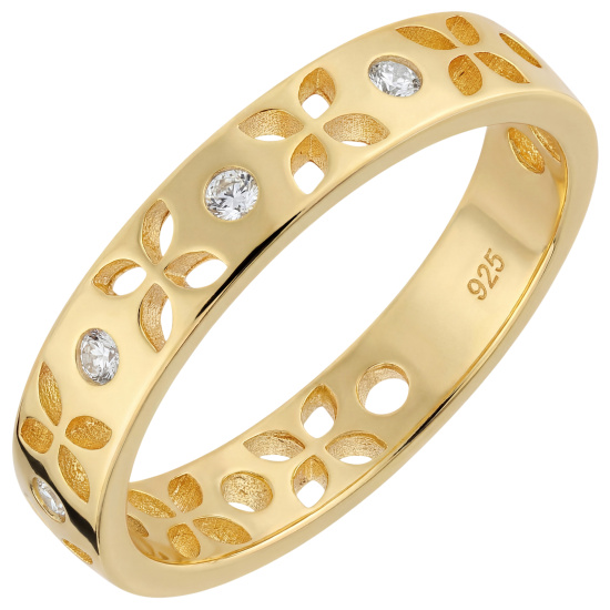 Damen Ring floral 925 Sterling Silber vergoldet 5 Zirkonia Silberring
