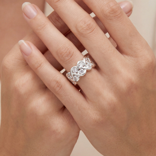 Damen Ring geflochten 925 Sterling Silber 8 Zirkonia Silberring