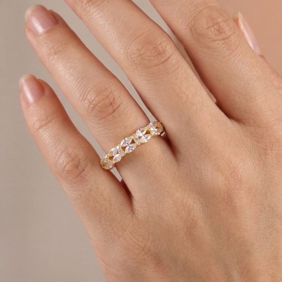 Damen Ring schmal 925 Sterling Silber vergoldet 40 Zirkonia Silberring