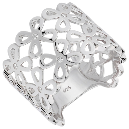 Damen Ring Blume 925 Sterling Silber 8 Zirkonia Silberring