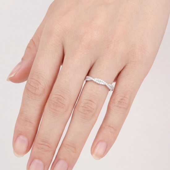 Damen Ring geflochten 925 Sterling Silber 40 Zirkonia Silberring