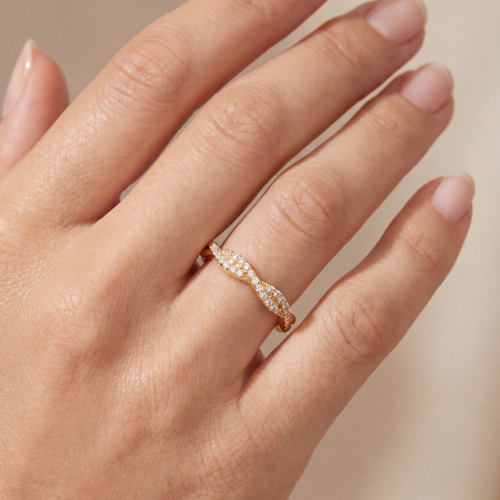 Damen Ring geflochten 925 Sterling Silber vergoldet 40 Zirkonia Silberring