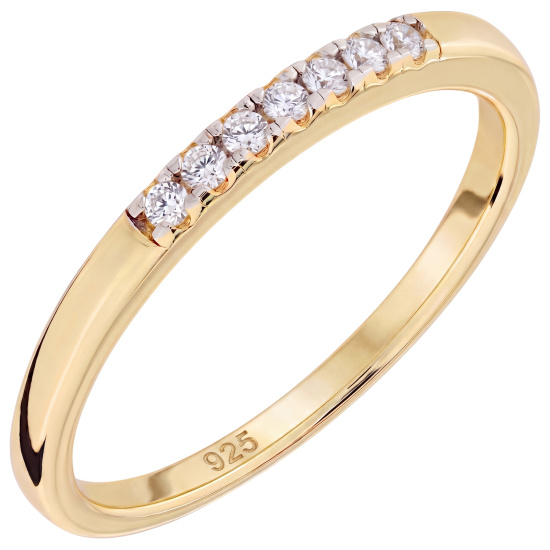 Damen Ring schmal 925 Sterling Silber vergoldet 7 Zirkonia Silberring