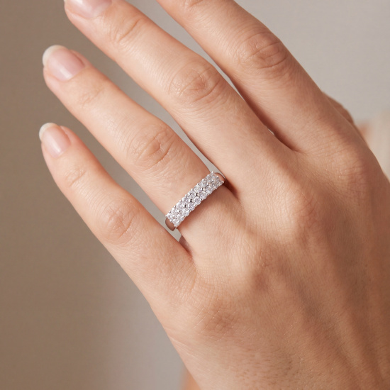 Damen Ring 925 Sterling Silber 18 Zirkonia Silberring