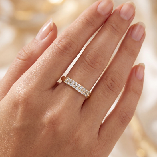 Damen Ring schmal 925 Sterling Silber vergoldet 18 Zirkonia Silberring