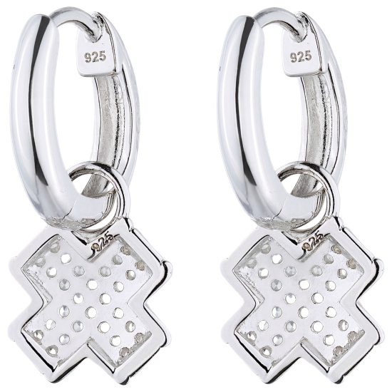Creolen gekreuzt 925 Sterling Silber 56 Zirkonia Ohrringe