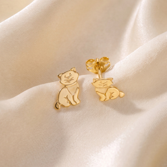 Kinder-Ohrstecker Katze 925 Sterling Silber vergoldet Kinderorringe