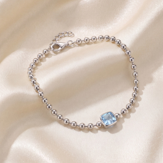 Armband 925 Sterling Silber 1 blauer Zirkonia 19 cm Silberarmband