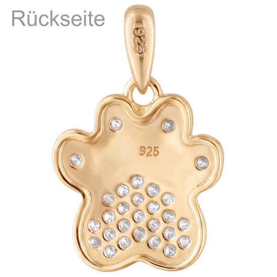 Anhänger Pfote 925 Sterling Silber vergoldet 28 Zirkonia