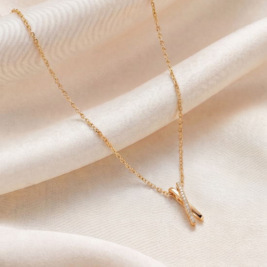 Collier 925 Sterling Silber vergoldet mit 16 Lab-Grown-Diamanten 0,08ct. 45 cm