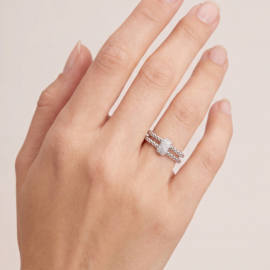 Damen Ring Kugel 925 Sterling Silber 19 Zirkonia Silberring
