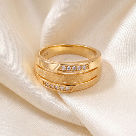 Damen Ring 925 Sterling Silber vergoldet 10 Zirkonia