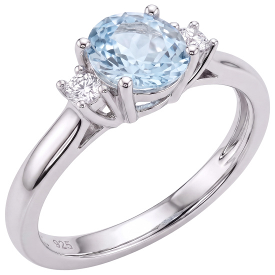 Damen Ring 925 Sterling Silber 2 Zirkonia 1 Blautopas hellblau Silberring