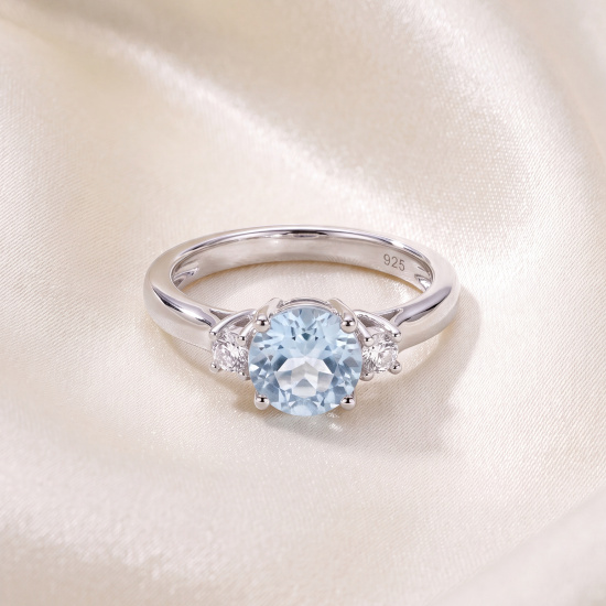 Damen Ring 925 Sterling Silber 2 Zirkonia 1 Blautopas hellblau Silberring