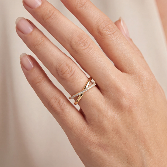 Damen Ring 925 Sterling Silber vergoldet mit 21 Lab-Grown-Diamanten 0,11ct.