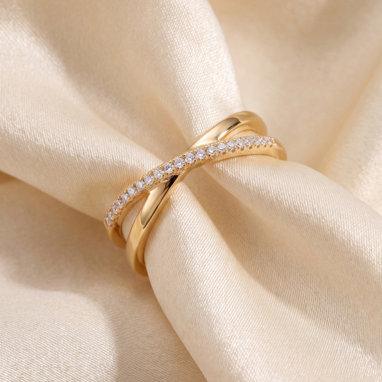 Damen Ring 925 Sterling Silber vergoldet mit 21 Lab-Grown-Diamanten 0,11ct.