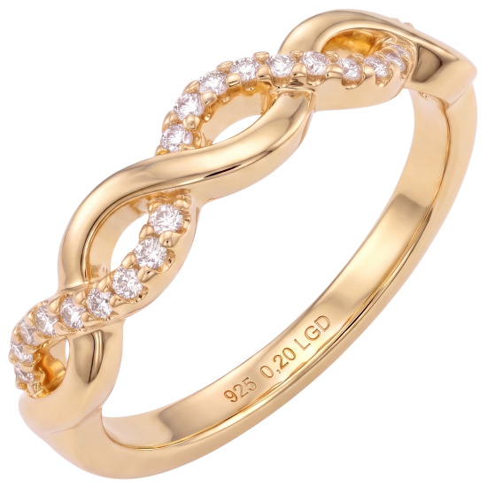 Damen Ring 925 Sterling Silber vergoldet mit 23 Lab-Grown-Diamanten 0,20ct.
