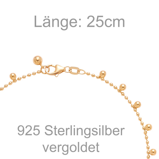 Fußkettchen Kugel 925 Sterling Silber vergoldet 25 cm Karabiner