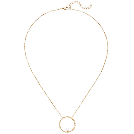 Collier Halskette mit Anhänger Edelstahl gelbgoldfarben mit Perle 50 cm