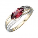 Damen Ring 585 Gold Gelbgold bicolor 1 Granat rot 2 Diamanten Brillanten