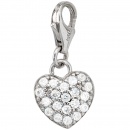 Einhänger Charm Herz 925 Sterling Silber rhodiniert mit 20 Zirkonia
