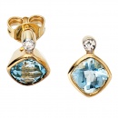 Ohrstecker 333 Gold Gelbgold 2 Diamanten 2 Blautopase hellblau blau Ohrringe