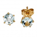 Ohrstecker rund 585 Gold Gelbgold 2 Aquamarine hellblau blau Ohrringe