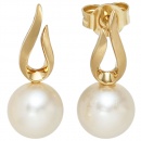 Ohrstecker 585 Gold Gelbgold mattiert 2 Süßwasser Perlen Ohrringe Goldohrstecker
