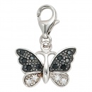 Einhänger Charm Schmetterling 925 Sterling Silber mit 14 Zirkonia schwarz weiß
