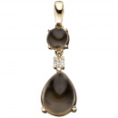 Anhänger 585 Gold Gelbgold 2 Rauchquarz-Cabochons braun 1 Diamant Brillant