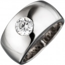 Damen Ring breit 925 Sterling Silber rhodiniert 1 Zirkonia Silberring