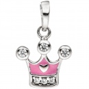 Kinder Anhänger Krone 925 Sterling Silber mit 6 Zirkonia Kinderanhänger rosa