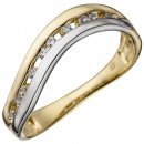 Damen Ring 333 Gold Gelbgold Weißgold bicolor mit 10 Zirkonia Goldring