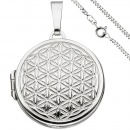 Medaillon Blume des Lebens rund Anhänger zum Öffnen 925 Silber mit Kette 60 cm