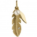 Anhänger Feder 585 Gelbgold 1 Süßwasser Perle 1 Diamant Brillant