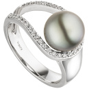 Damen Ring 585 Weißgold Tahiti Perle 33 Diamanten Brillanten