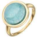 Damen Ring Chalcedon blau 375 Gold Gelbgold