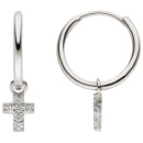 Creolen Kreuz 925 Silber 12 Zirkonia Ohrringe Silbercreolen Silberohrringe