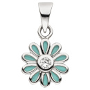 Kinder Anhänger Blume hellblau 925 Sterling Silber 1 Zirkonia