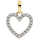 Anhänger Herz 333 Gold Gelbgold bicolor 24 Zirkonia Herzanhänger