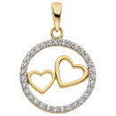 Anhänger Zwei Herzen 333 Gold Gelbgold bicolor 31 Zirkonia Goldanhänger