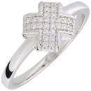 Damen Ring gekreuzt 925 Sterling Silber 28 Zirkonia Silberring